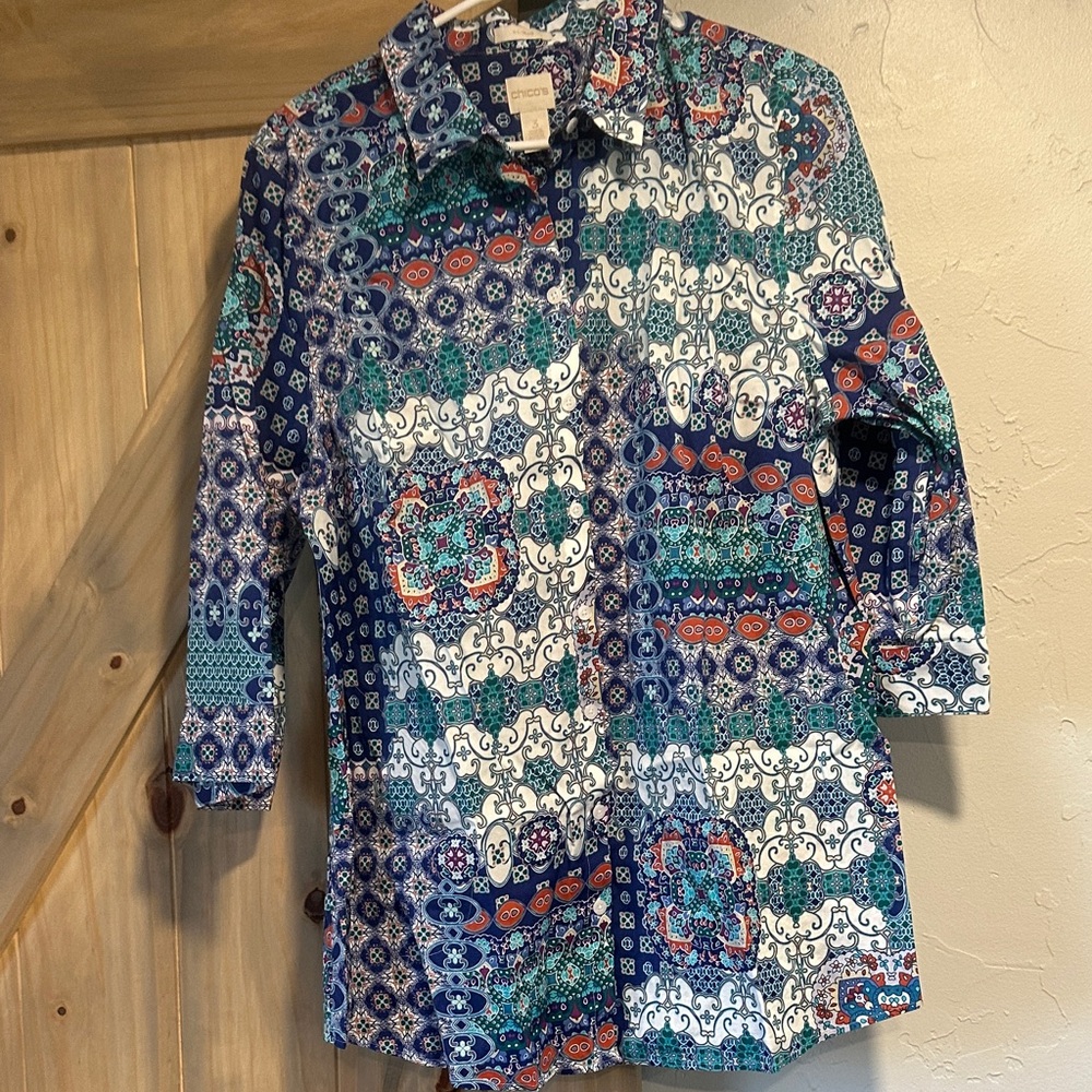 Chico's Multicolor Patterned Button-Down Shirt - image 3